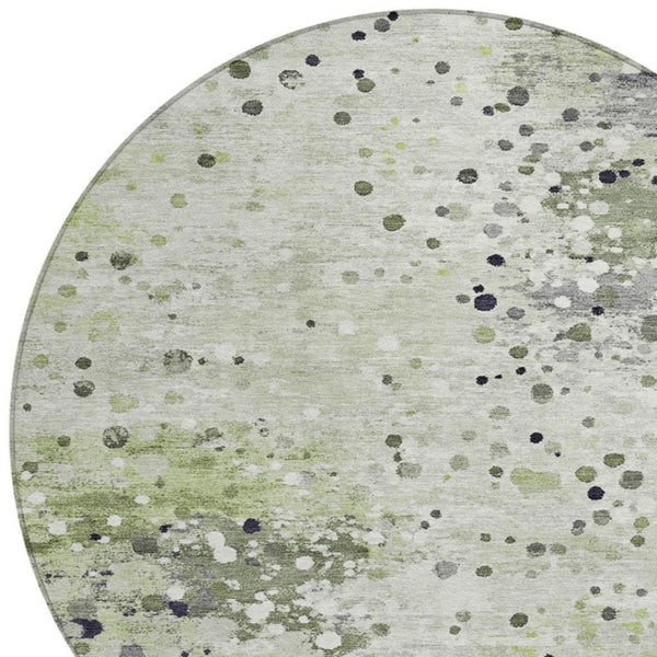 HomeRoots 5' Artichoke Green and Purple Abstract Washable Area Rug for Stylish Indoor and Outdoor Spaces 8' Round 628838