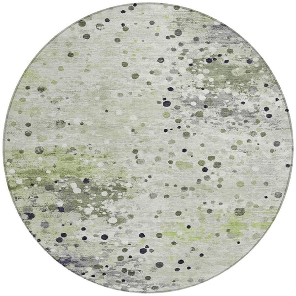 HomeRoots 5' Artichoke Green and Purple Abstract Washable Area Rug for Stylish Indoor and Outdoor Spaces 8' Round 628838