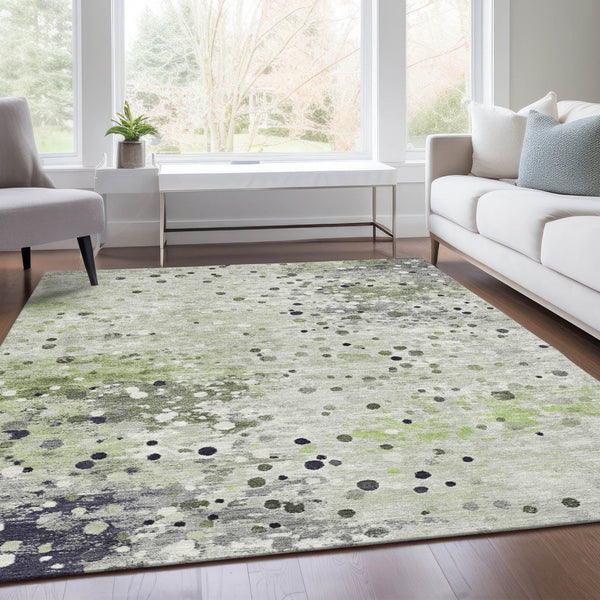 HomeRoots 5' Artichoke Green and Purple Abstract Washable Area Rug for Stylish Indoor and Outdoor Spaces 8' X 10' 628839