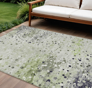 HomeRoots 5' Artichoke Green and Purple Abstract Washable Area Rug for Stylish Indoor and Outdoor Spaces 9' X 12' 628840