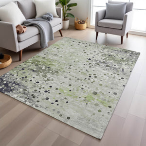 HomeRoots 5' Artichoke Green and Purple Abstract Washable Area Rug for Stylish Indoor and Outdoor Spaces 9' X 12' 628840