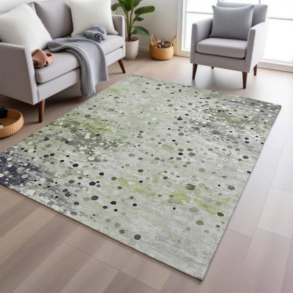 HomeRoots 5' Artichoke Green and Purple Abstract Washable Area Rug for Stylish Indoor and Outdoor Spaces 10' X 14' 628841
