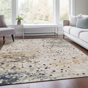 HomeRoots 5' Ivory and Taupe Abstract Washable Area Rug for Indoor and Outdoor High-Traffic Spaces 5' X 8' 628843