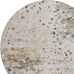 HomeRoots 5' Ivory and Taupe Abstract Washable Area Rug for Indoor and Outdoor High-Traffic Spaces 8' Round 628844