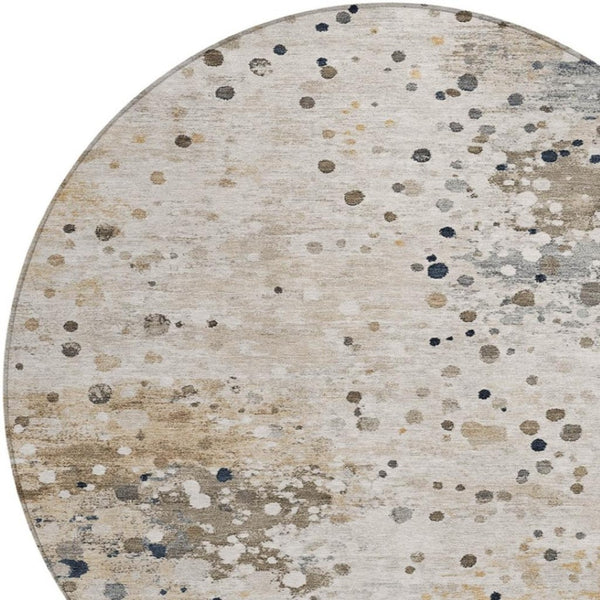 HomeRoots 5' Ivory and Taupe Abstract Washable Area Rug for Indoor and Outdoor High-Traffic Spaces 8' Round 628844