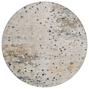 HomeRoots 5' Ivory and Taupe Abstract Washable Area Rug for Indoor and Outdoor High-Traffic Spaces 8' Round 628844