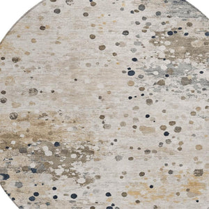 HomeRoots 5' Ivory and Taupe Abstract Washable Area Rug for Indoor and Outdoor High-Traffic Spaces 8' Round 628844
