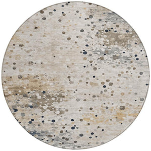 HomeRoots 5' Ivory and Taupe Abstract Washable Area Rug for Indoor and Outdoor High-Traffic Spaces 8' Round 628844