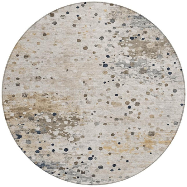 HomeRoots 5' Ivory and Taupe Abstract Washable Area Rug for Indoor and Outdoor High-Traffic Spaces 8' Round 628844