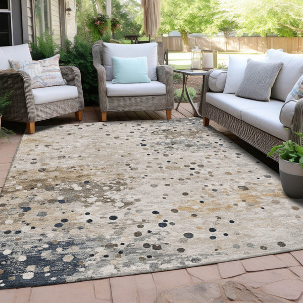 HomeRoots 5' Ivory and Taupe Abstract Washable Area Rug for Indoor and Outdoor High-Traffic Spaces 8' X 10' 628845