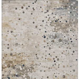 HomeRoots 5' Ivory and Taupe Abstract Washable Area Rug for Indoor and Outdoor High-Traffic Spaces 8' X 10' 628845