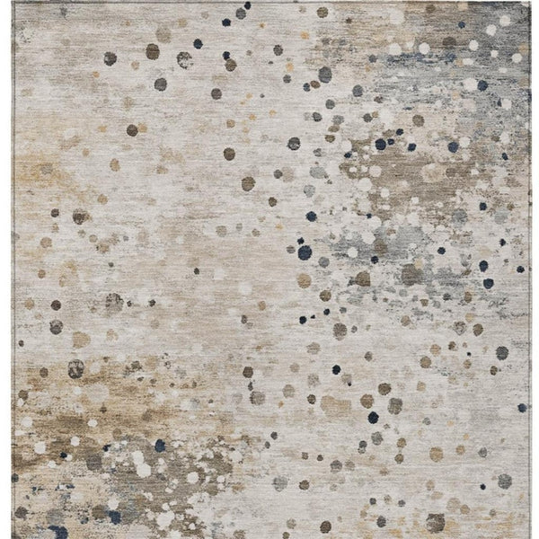 HomeRoots 5' Ivory and Taupe Abstract Washable Area Rug for Indoor and Outdoor High-Traffic Spaces 9' X 12' 628846
