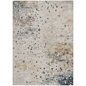 HomeRoots 5' Ivory and Taupe Abstract Washable Area Rug for Indoor and Outdoor High-Traffic Spaces 9' X 12' 628846