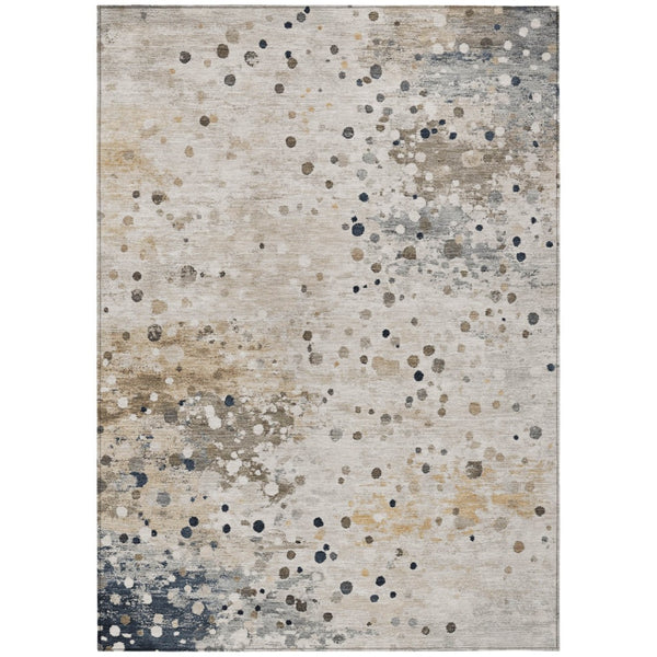 HomeRoots 5' Ivory and Taupe Abstract Washable Area Rug for Indoor and Outdoor High-Traffic Spaces 9' X 12' 628846