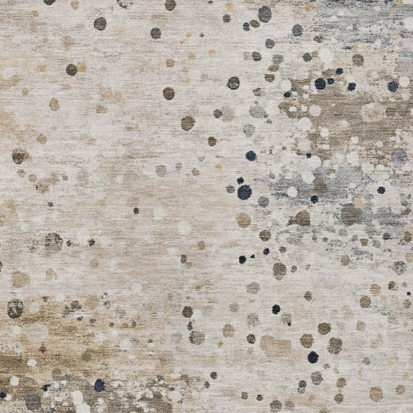HomeRoots 5' Ivory and Taupe Abstract Washable Area Rug for Indoor and Outdoor High-Traffic Spaces 9' X 12' 628846