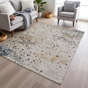 HomeRoots 5' Ivory and Taupe Abstract Washable Area Rug for Indoor and Outdoor High-Traffic Spaces 9' X 12' 628846