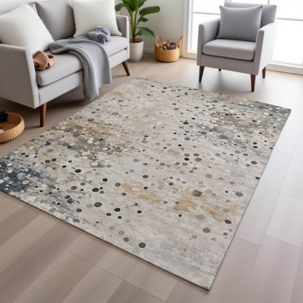 HomeRoots 5' Ivory and Taupe Abstract Washable Area Rug for Indoor and Outdoor High-Traffic Spaces 9' X 12' 628846