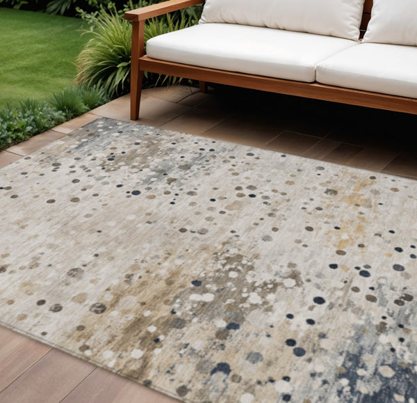 HomeRoots 5' Ivory and Taupe Abstract Washable Area Rug for Indoor and Outdoor High-Traffic Spaces 10' X 14' 628847