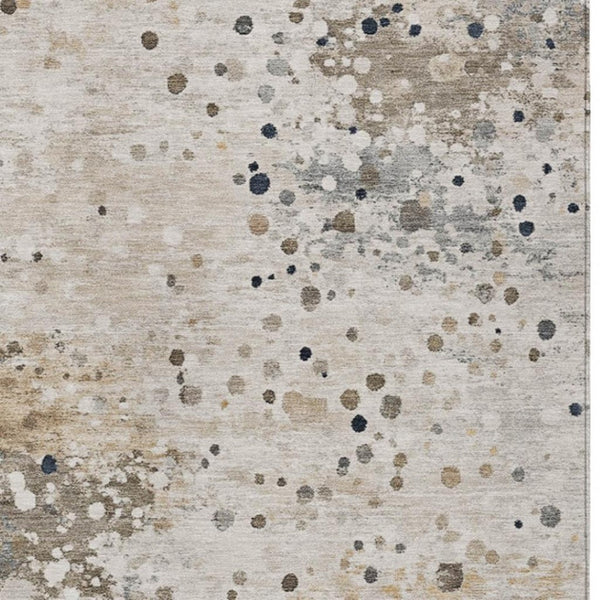 HomeRoots 5' Ivory and Taupe Abstract Washable Area Rug for Indoor and Outdoor High-Traffic Spaces 10' X 14' 628847