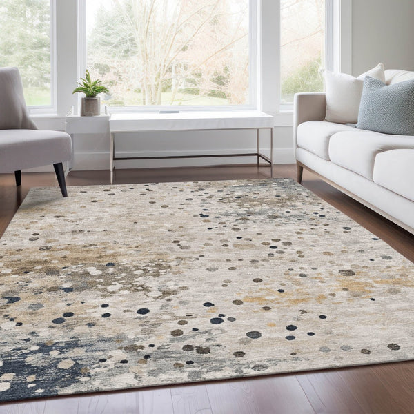 HomeRoots 5' Ivory and Taupe Abstract Washable Area Rug for Indoor and Outdoor High-Traffic Spaces 10' X 14' 628847