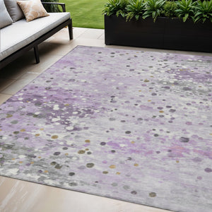 HomeRoots 5' Modern Lavender and Ivory Abstract Area Rug – Stylish, Durable, Washable for Indoor/Outdoor Use 5' X 8' 628849