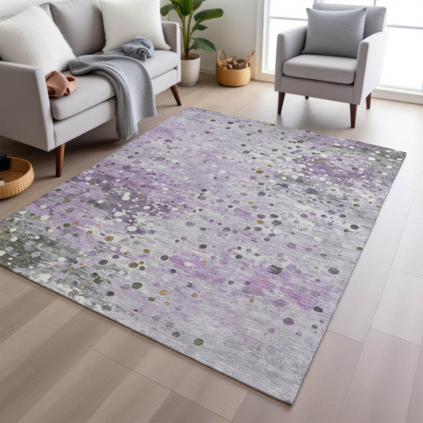 HomeRoots 5' Modern Lavender and Ivory Abstract Area Rug – Stylish, Durable, Washable for Indoor/Outdoor Use 5' X 8' 628849