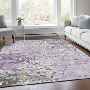 HomeRoots 5' Modern Lavender and Ivory Abstract Area Rug – Stylish, Durable, Washable for Indoor/Outdoor Use 5' X 8' 628849
