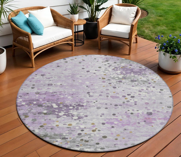 HomeRoots 5' Modern Lavender and Ivory Abstract Area Rug – Stylish, Durable, Washable for Indoor/Outdoor Use 8' Round 628850