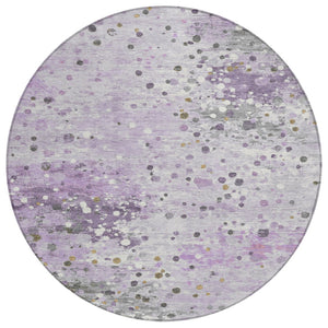 HomeRoots 5' Modern Lavender and Ivory Abstract Area Rug – Stylish, Durable, Washable for Indoor/Outdoor Use 8' Round 628850