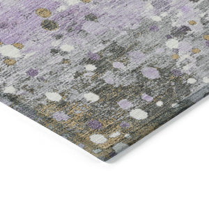 HomeRoots 5' Modern Lavender and Ivory Abstract Area Rug – Stylish, Durable, Washable for Indoor/Outdoor Use 8' Round 628850