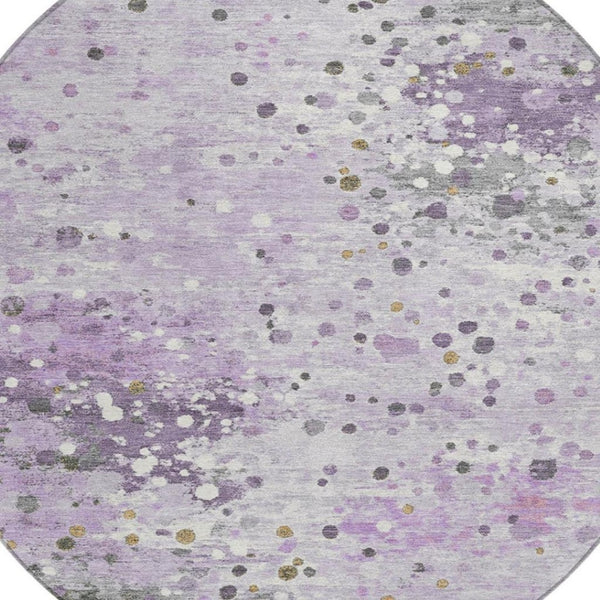 HomeRoots 5' Modern Lavender and Ivory Abstract Area Rug – Stylish, Durable, Washable for Indoor/Outdoor Use 8' Round 628850