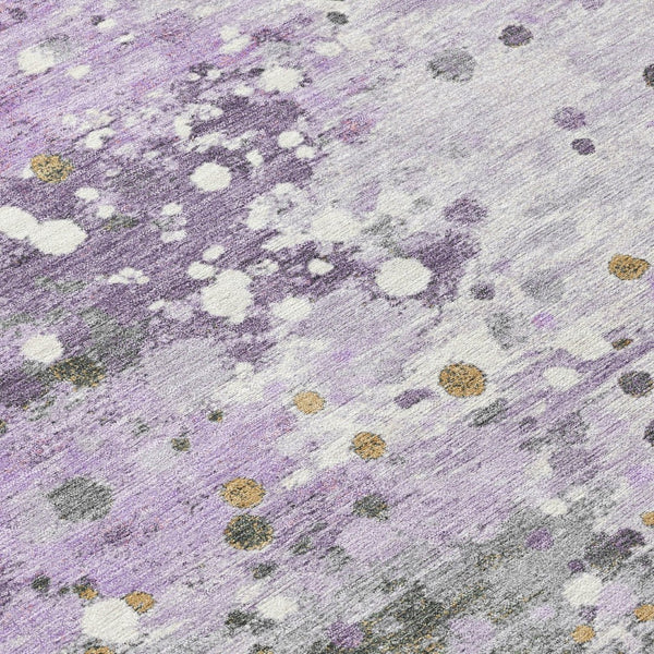 HomeRoots 5' Modern Lavender and Ivory Abstract Area Rug – Stylish, Durable, Washable for Indoor/Outdoor Use 8' Round 628850