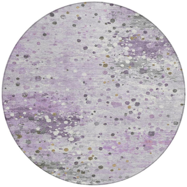 HomeRoots 5' Modern Lavender and Ivory Abstract Area Rug – Stylish, Durable, Washable for Indoor/Outdoor Use 8' Round 628850