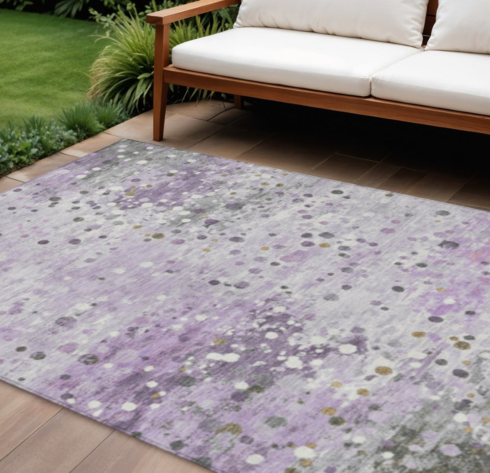 HomeRoots 5' Modern Lavender and Ivory Abstract Area Rug – Stylish, Durable, Washable for Indoor/Outdoor Use 9' X 12' 628852