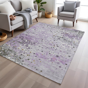 HomeRoots 5' Modern Lavender and Ivory Abstract Area Rug – Stylish, Durable, Washable for Indoor/Outdoor Use 9' X 12' 628852
