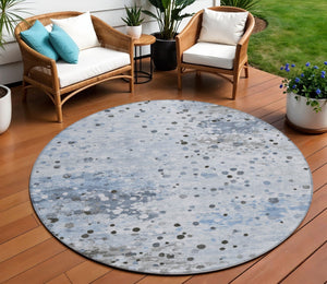 HomeRoots 5' Sky Blue and Gray Abstract Area Rug - Durable, Washable Design for Indoor and Outdoor Spaces 8' Round 628856