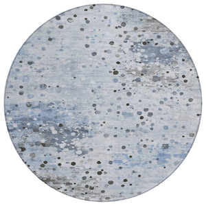 HomeRoots 5' Sky Blue and Gray Abstract Area Rug - Durable, Washable Design for Indoor and Outdoor Spaces 8' Round 628856