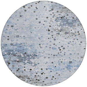 HomeRoots 5' Sky Blue and Gray Abstract Area Rug - Durable, Washable Design for Indoor and Outdoor Spaces 8' Round 628856