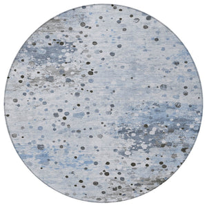HomeRoots 5' Sky Blue and Gray Abstract Area Rug - Durable, Washable Design for Indoor and Outdoor Spaces 8' Round 628856
