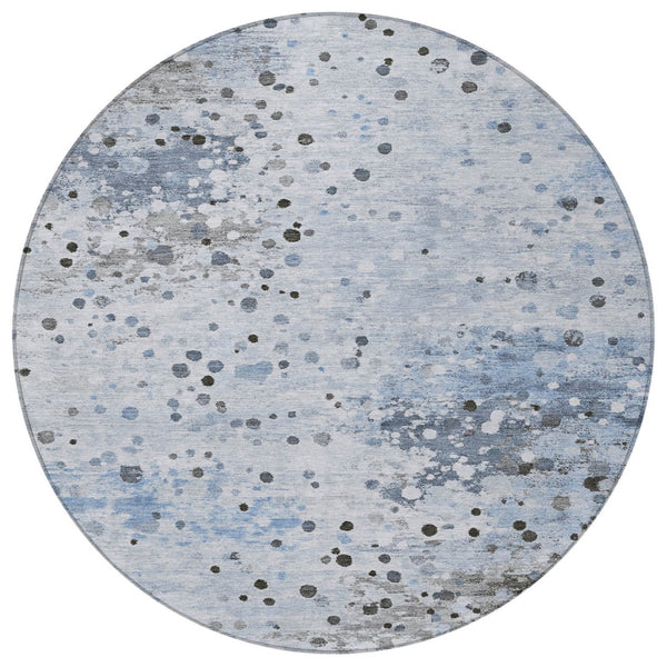 HomeRoots 5' Sky Blue and Gray Abstract Area Rug - Durable, Washable Design for Indoor and Outdoor Spaces 8' Round 628856
