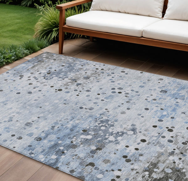 HomeRoots 5' Sky Blue and Gray Abstract Area Rug - Durable, Washable Design for Indoor and Outdoor Spaces 10' X 14' 628859