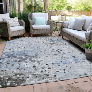 HomeRoots 5' Sky Blue and Gray Abstract Area Rug - Durable, Washable Design for Indoor and Outdoor Spaces 10' X 14' 628859