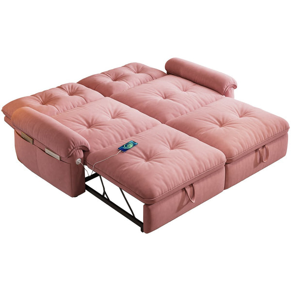 English Elm It 77-inch convertible velvet sofa bed, 2-in-1 loveseat to guest bed with steel frame, high-resilience foam comfort Pink W3820S00016