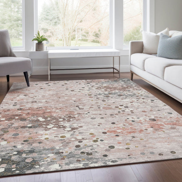 HomeRoots 5' Salmon and Gray Abstract Washable Area Rug - Durable, Stylish Design for Indoor and Outdoor Use 5' X 8' 628861