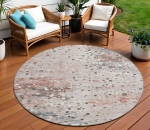 HomeRoots 5' Salmon and Gray Abstract Washable Area Rug - Durable, Stylish Design for Indoor and Outdoor Use 8' Round 628862