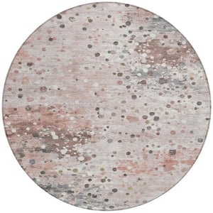 HomeRoots 5' Salmon and Gray Abstract Washable Area Rug - Durable, Stylish Design for Indoor and Outdoor Use 8' Round 628862