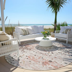 HomeRoots 5' Salmon and Gray Abstract Washable Area Rug - Durable, Stylish Design for Indoor and Outdoor Use 8' Round 628862