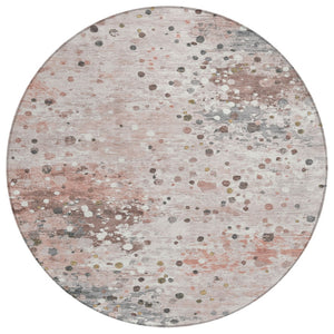 HomeRoots 5' Salmon and Gray Abstract Washable Area Rug - Durable, Stylish Design for Indoor and Outdoor Use 8' Round 628862