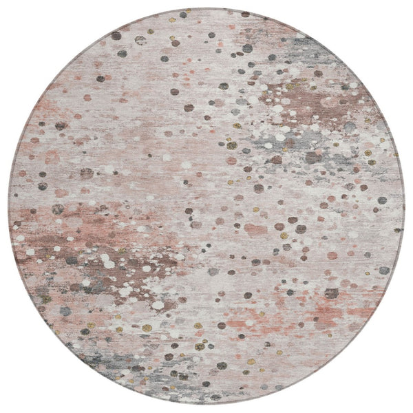 HomeRoots 5' Salmon and Gray Abstract Washable Area Rug - Durable, Stylish Design for Indoor and Outdoor Use 8' Round 628862