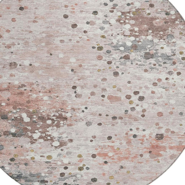 HomeRoots 5' Salmon and Gray Abstract Washable Area Rug - Durable, Stylish Design for Indoor and Outdoor Use 8' Round 628862
